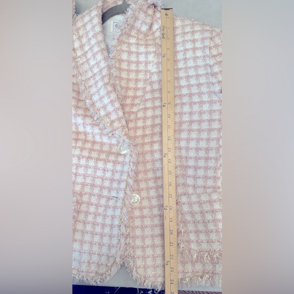 Vintage Bob Mackie Studio Striped Tweed Pink and off white Blazer Jacket Sz 10 - Picture 9 of 10